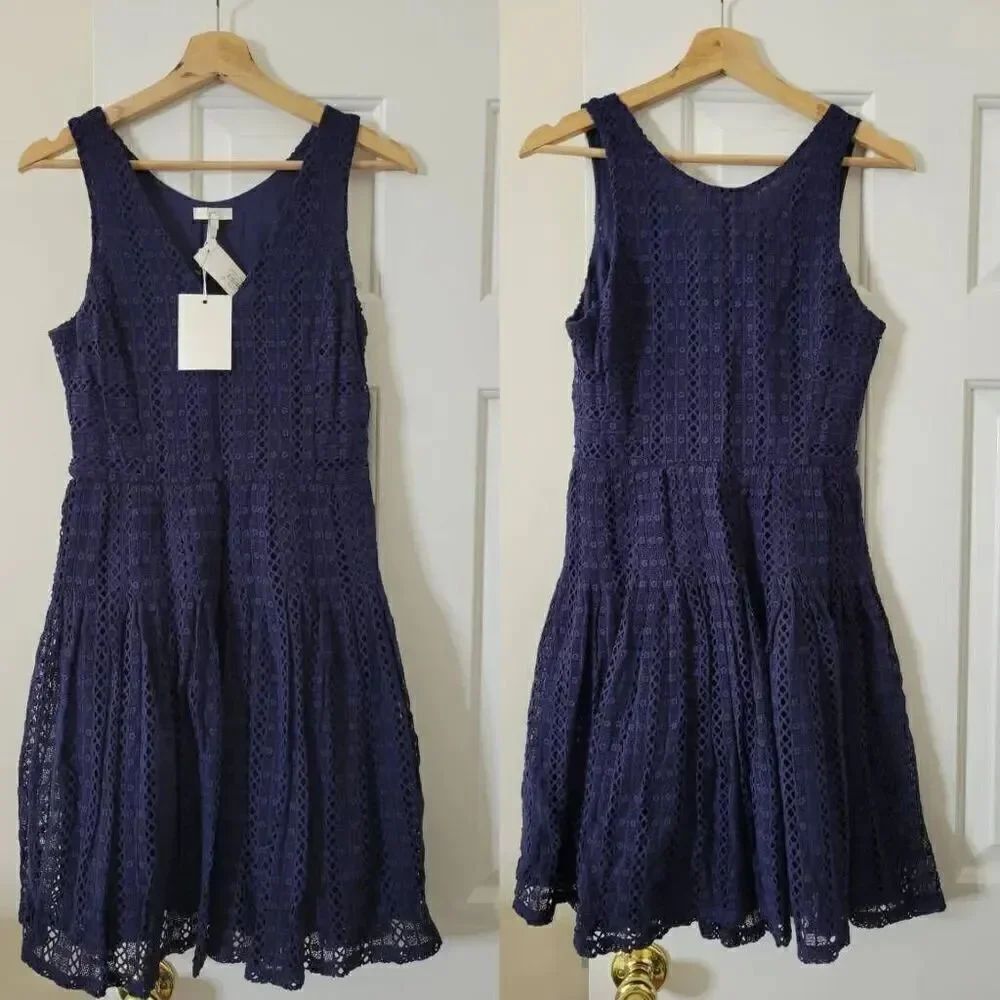 Joie navy eyelet dress 4 NWT $298
